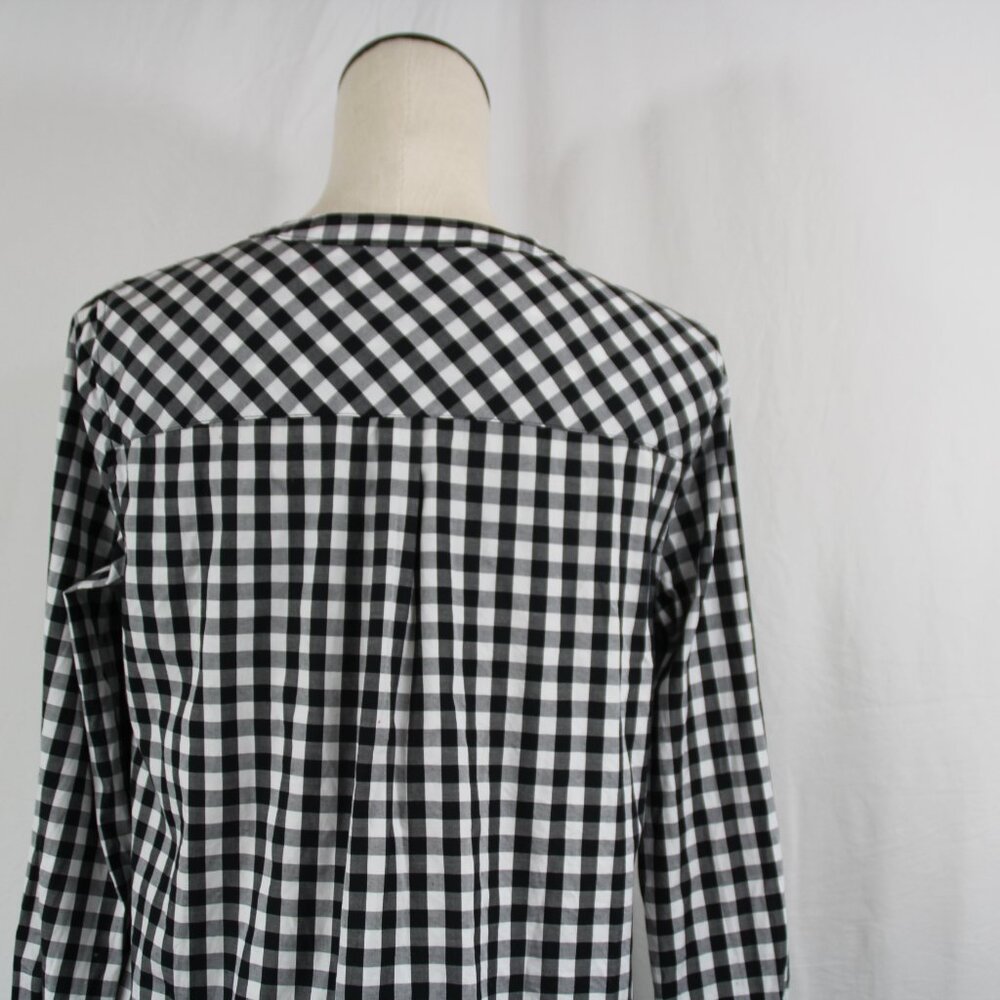 Talbot’s Black White Buffalo Plaid Tunic Rhinestone Buttons Size Med Band Collar - Picture 7 of 9